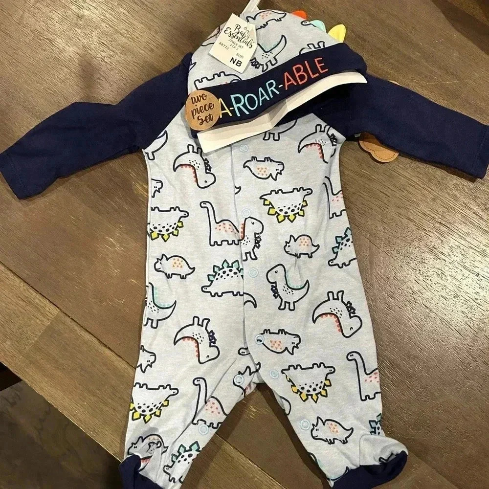 Newborn Dinosaur Matching Pajama and Hat Set